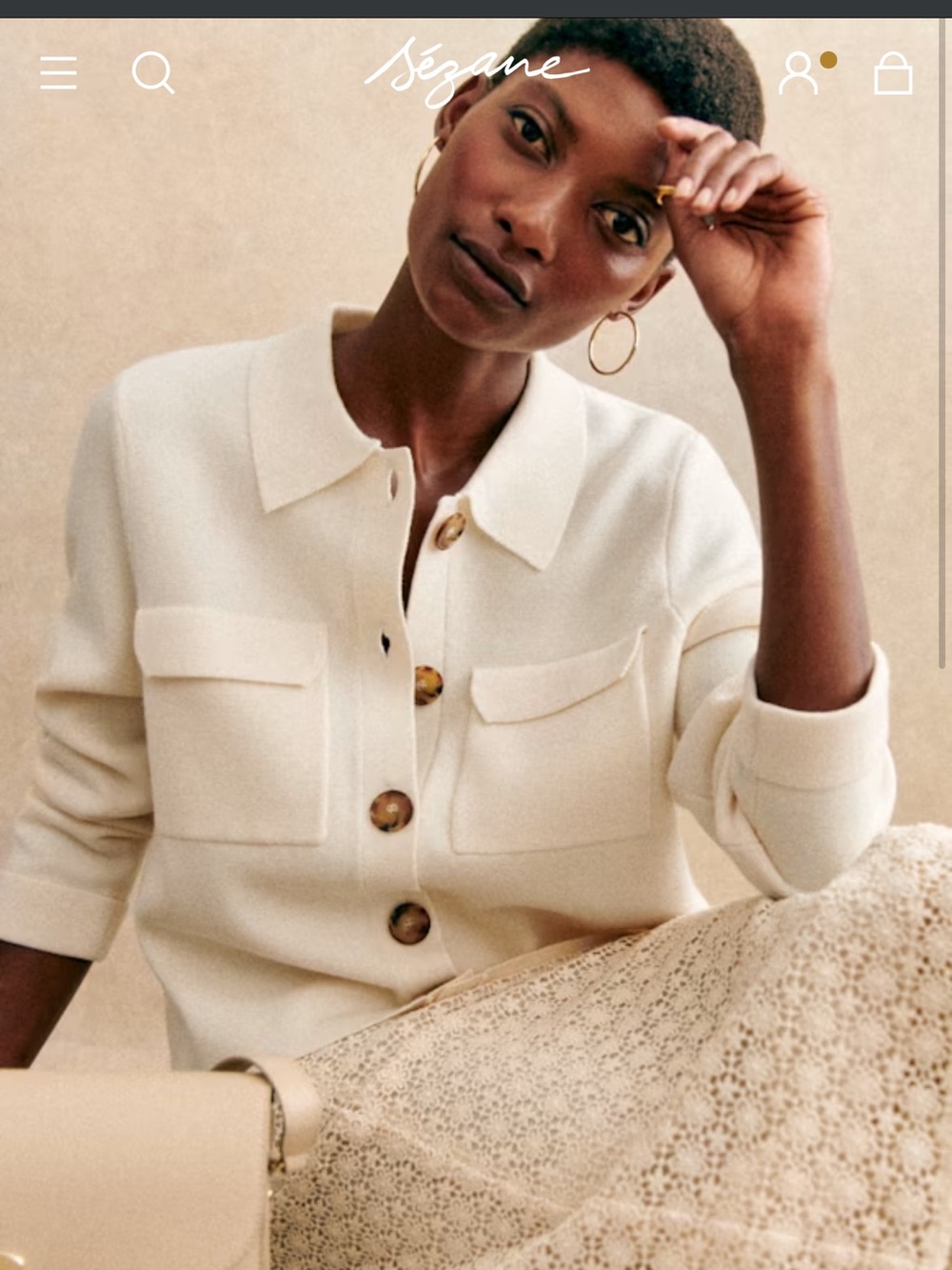 Sézane Cream Button-Front Knit Cardigan Jacket - Picture 2 of 7